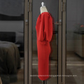 Elastic Plus Size Lantern Sleeve Red Casual Dress African Women
